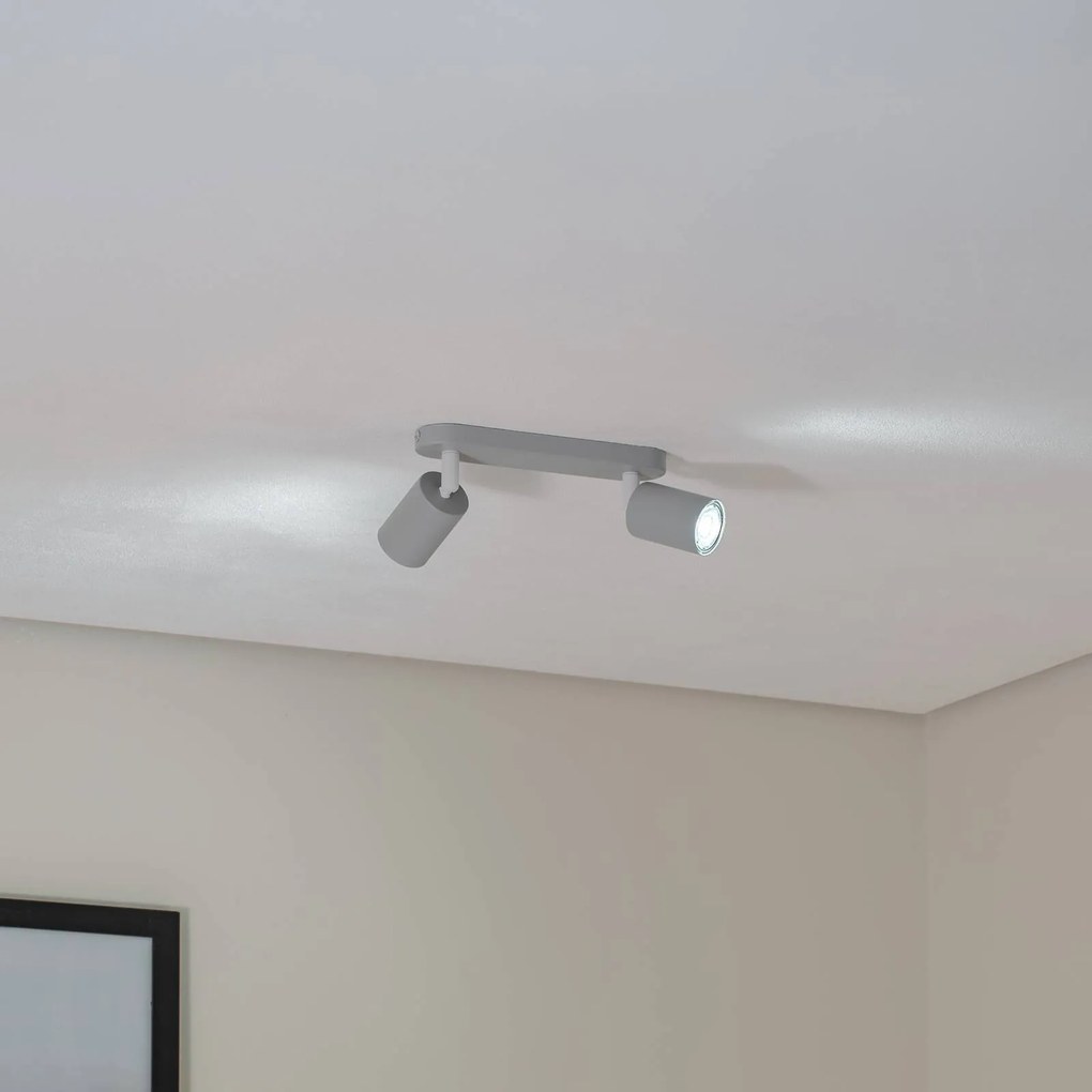TK Lighting Faretto da soffitto Livia, grigio, 35 cm, a 2 luci, metallo, GU10