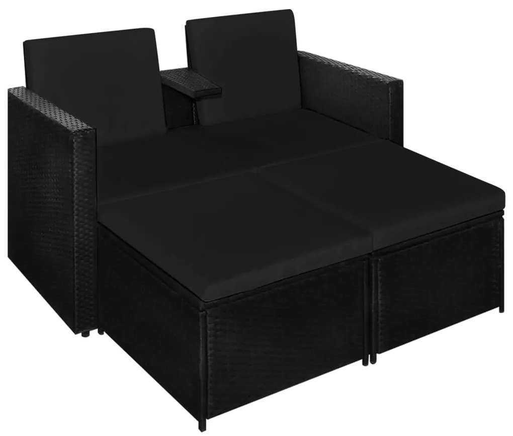 Set divani da giardino 3 pz con cuscini in polyrattan nero