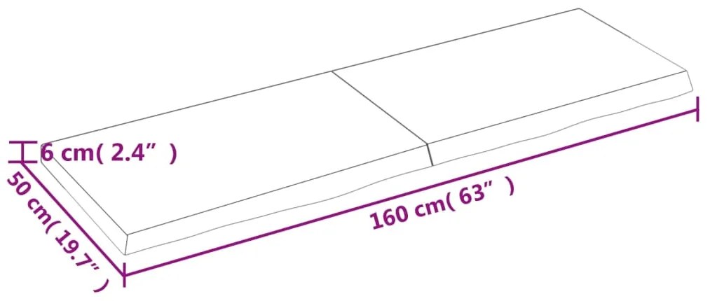 Ripiano a parete 160x50x6 cm legno massello rovere non trattato