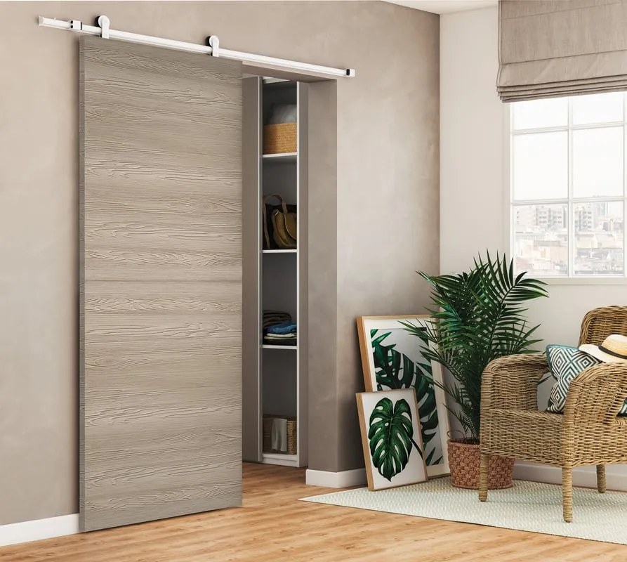 Porta scorrevole reversibile Swin in mdf marrone, L 93 x H 212 cm, con binario Loft bianco