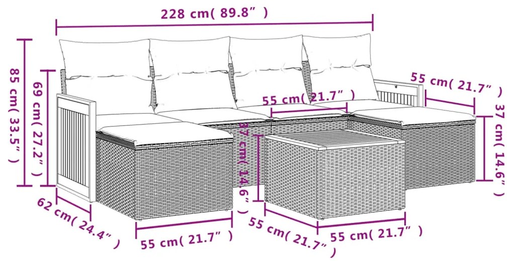 Set divani da giardino con cuscini 7pz nero polyrattan