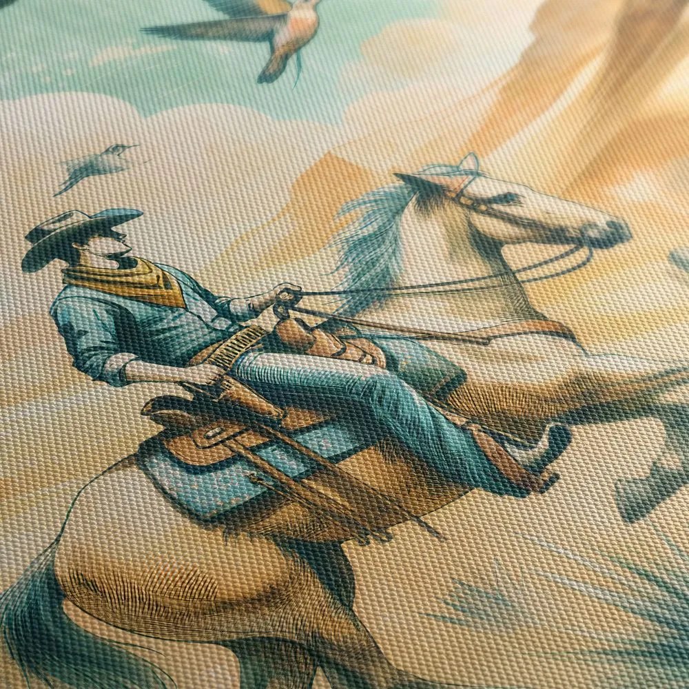 Quadro su tela – Cowboy nel paesaggio desertico