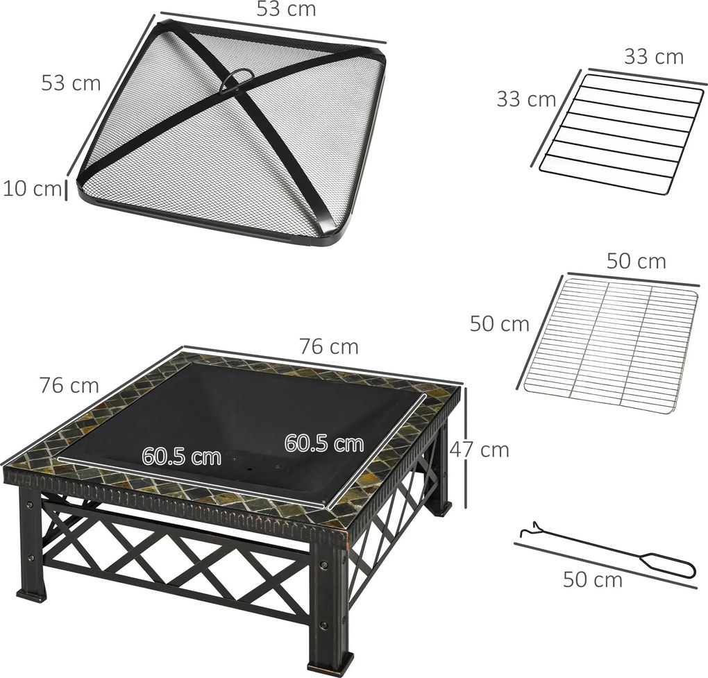Berbecue a Legna 76x76x47 cm in Metallo Nero...