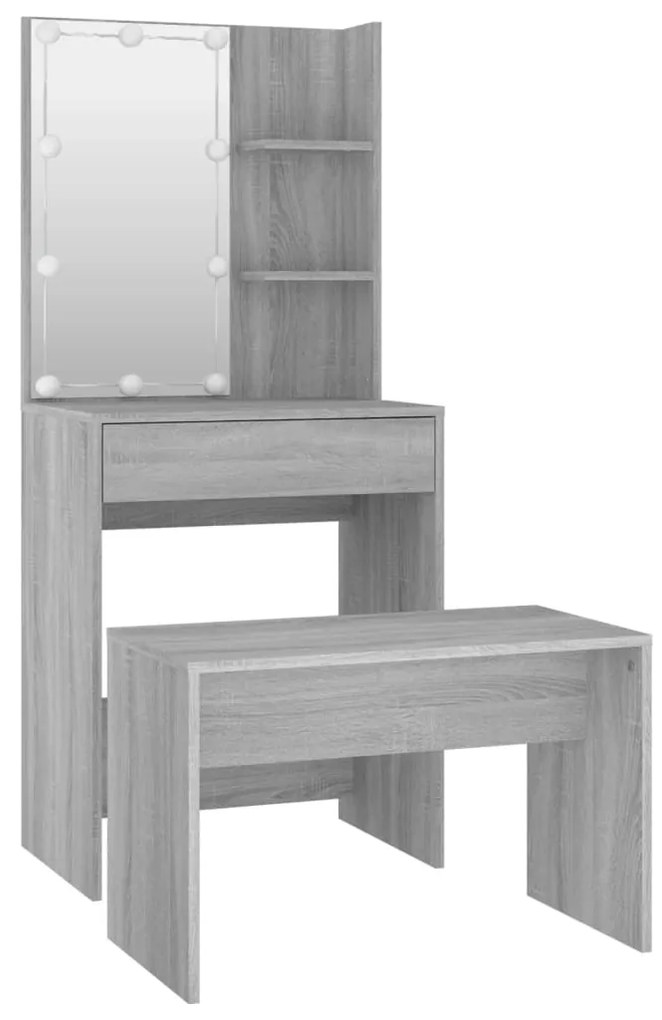 Set tavolo da toeletta con led grigio sonoma legno multistrato