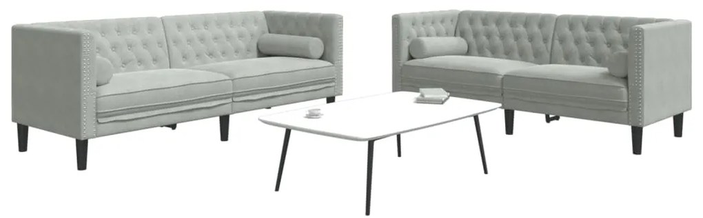 Set Divani Chesterfield 2pz Con Cuscini Grigio Chiaro Velluto /