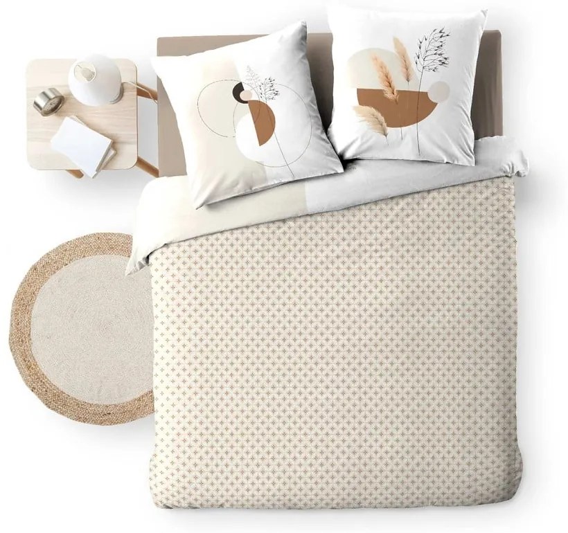 Set copripiumino e federa bianco/beige in cotone per letto matrimoniale ed esteso 240x220 cm Natacha – douceur d'intérieur