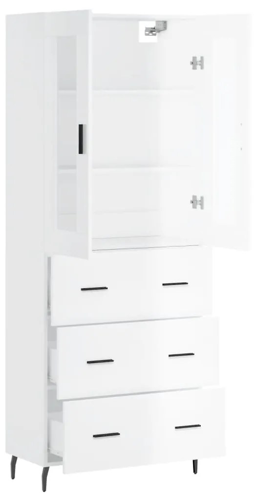 Credenza bianco lucido 69,5x34x180 cm in legno multistrato