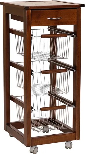Carrello cucina SLIM in legno di faggio 3 cesti e 1 cassetto Noce