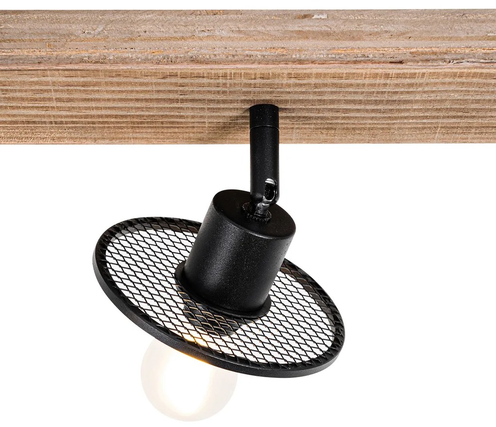 Faretto da soffitto industriale nero con legno 3 luci - Jasmine
