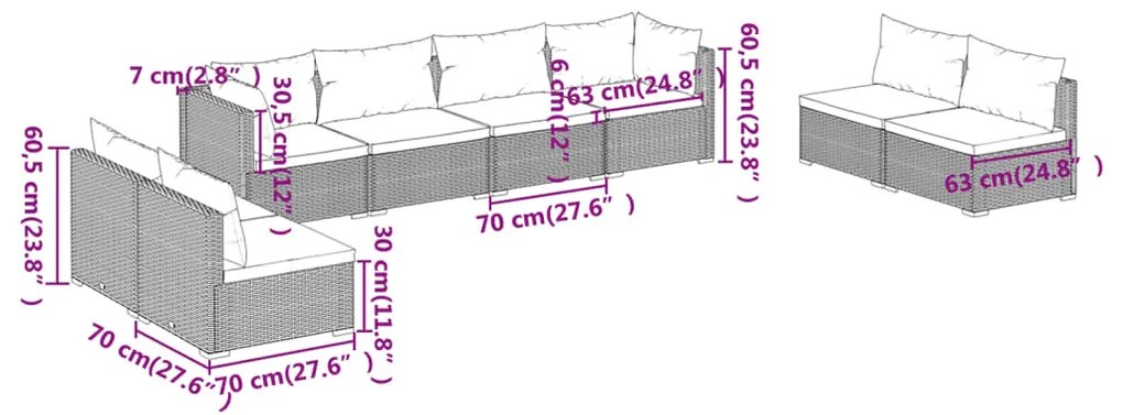 Set Divani da Giardino con Cuscini 8 pz in Polyrattan Marrone