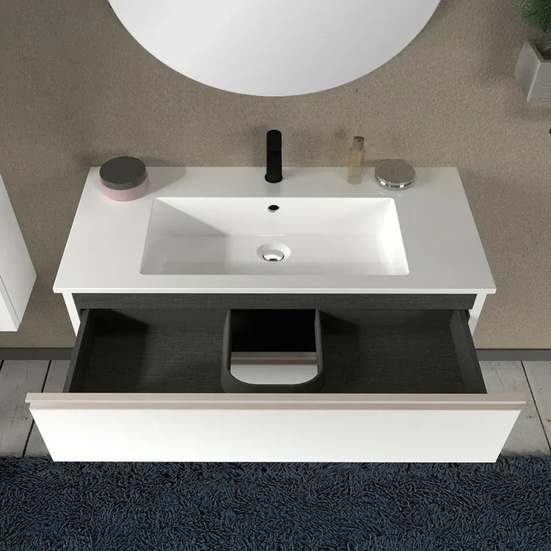 Mobile bagno sospeso 100 cm bianco opaco con lavabo e specchio Master