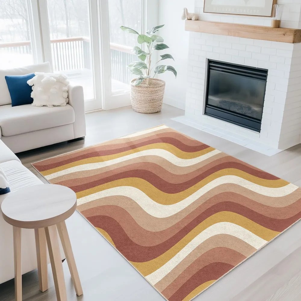 Passatoia giallo ocra e rosa polveroso lavabile 60x230 cm Creamy Strawberry Swirl – Mila Home