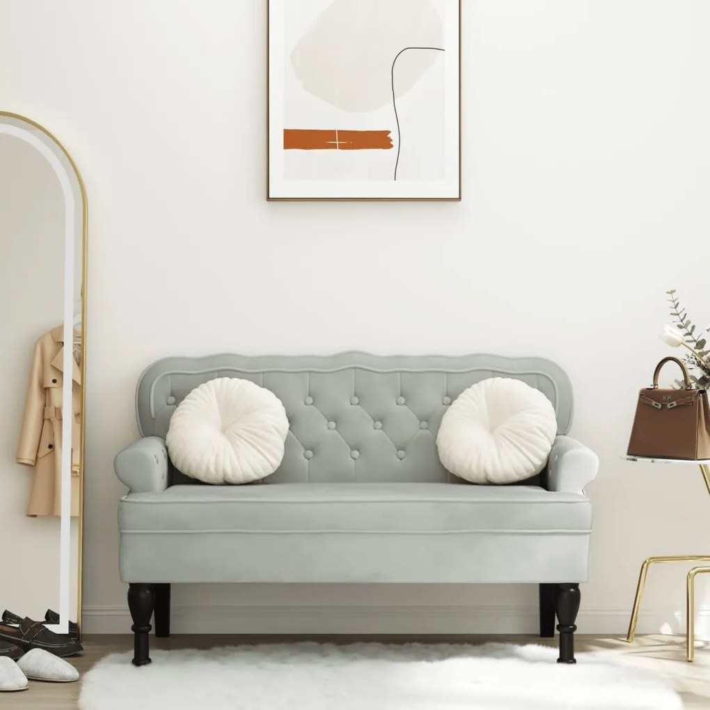 Panca Con Schienale Grigio Chiaro 112x65,5x75 Cm İn Velluto /