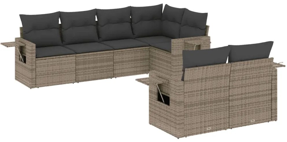 Set Divani da Giardino 7 pz con Cuscini Grigio in Polyrattan