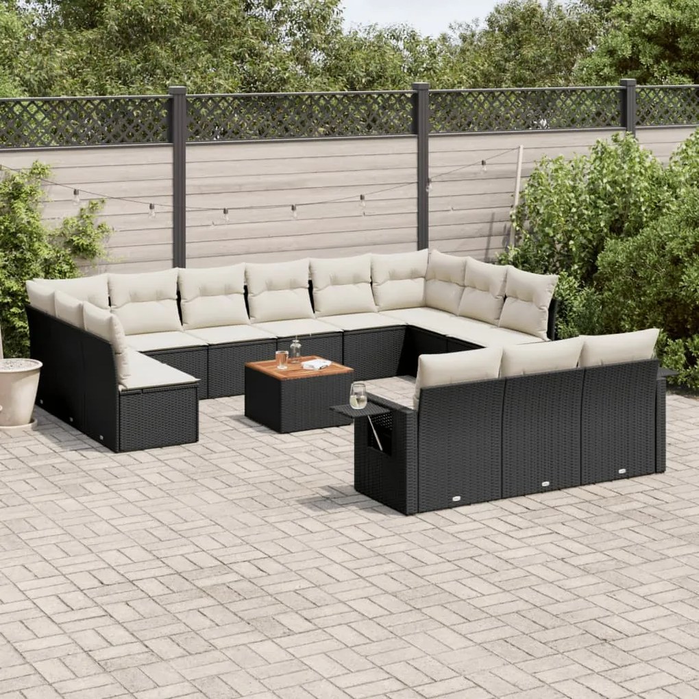 Set Divani da Giardino 14pz con Cuscini in Polyrattan Nero