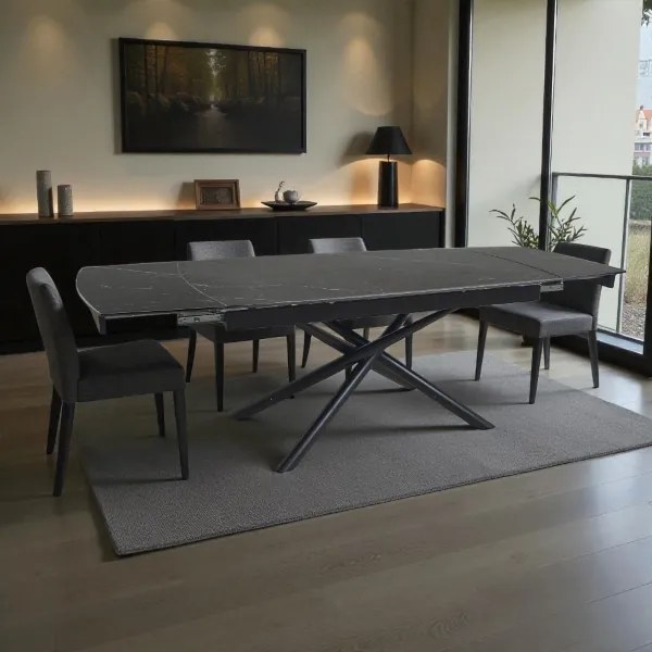 Tavolo moderno allungabile Veral 160-240x90 cm top marmo e struttura nera