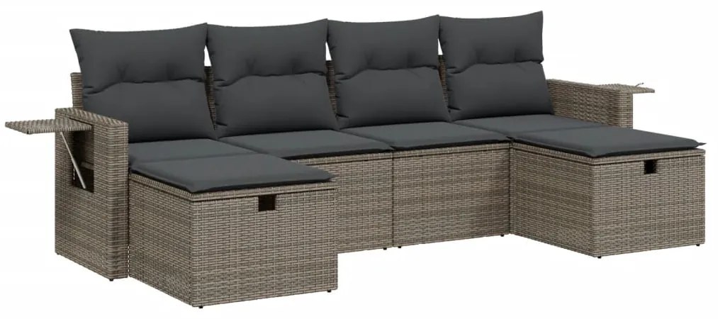 Set Divano da Giardino 6 pz con Cuscini Grigio in Polyrattan