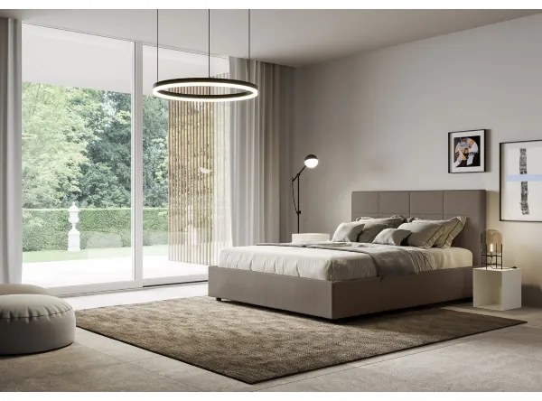 Letto con rete imbottito 160x210 similpelle cappuccino Mika