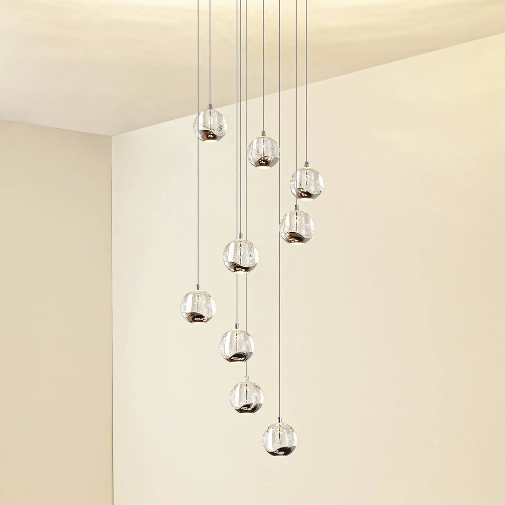 Lampada a sospensione in vetro Hayley Lucande, Cromo / Argento, Soggiorno / Sala da pranzo, Vetro, Design, Lampada a sospensione