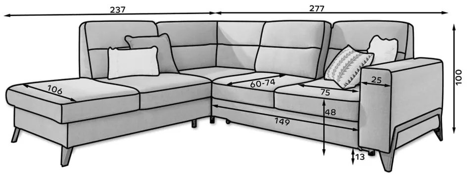 Divano angolare beige allungabile/con contenitore (con penisola a destra/a L) e rivestimento in velluto Cassara – ELTAP