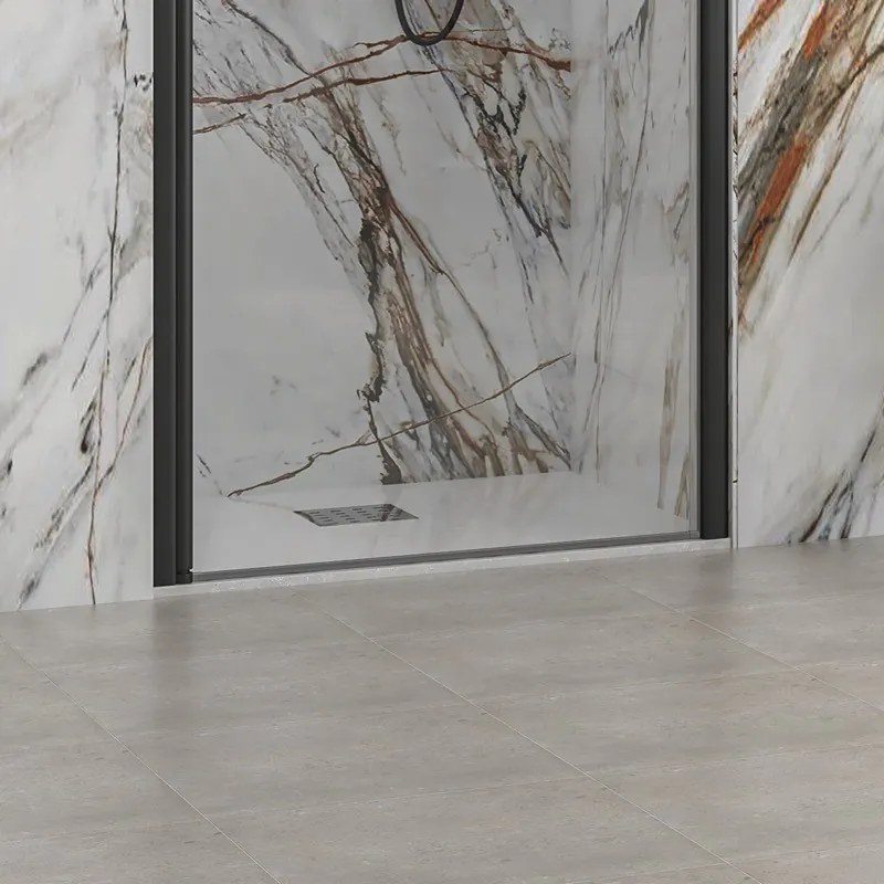 Kamalu - Porta doccia battente 85 cm colore nero altezza 200h | KS2800N