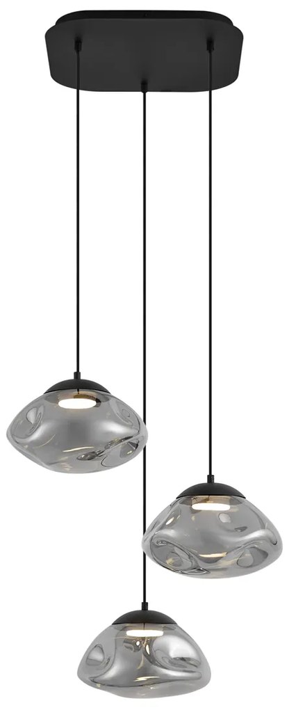 Lampada a sospensione di design nera con vetro fumé 3 luci - Gus