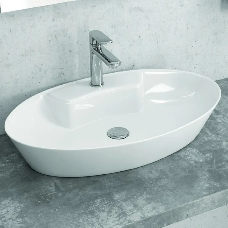 Lavabo appoggio ovale bianco 61cm ceramica slim | Litos-0012 - KAMALU