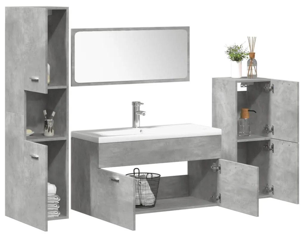 Set Mobili Da Bagno 5 Pz Grigio Cemento İn Legno Multistrato /