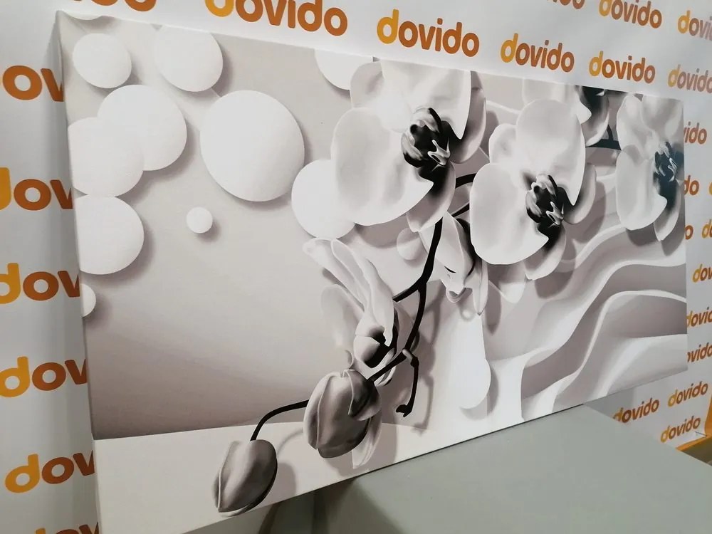Stampa su tela – Orchidea in bianco e nero su sfondo astratto