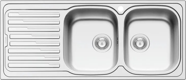 Lavello integrato 2 vasche in inox argento DELINIA Amaltia L 50 x L 116 cm, sgocciolatoio a sinistra