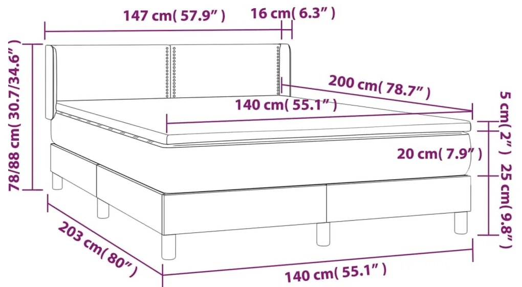 Giroletto a Molle con Materasso Marrone Scuro 140x200cm Tessuto