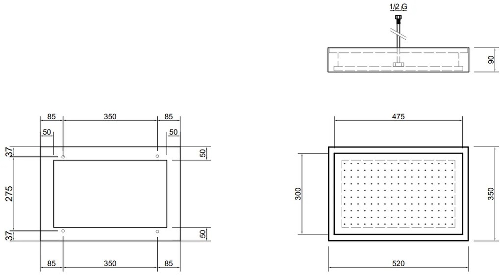 Antonio Lupi Design fuorimeteo slim FMS20 Soffione A Soffitto Cm 52x35 H 9 Finitura Bianco