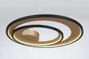 Plafoniera Da Soffitto Moderno Saturn 2 Cerchi Alluminio Nero E Oro Led 60W