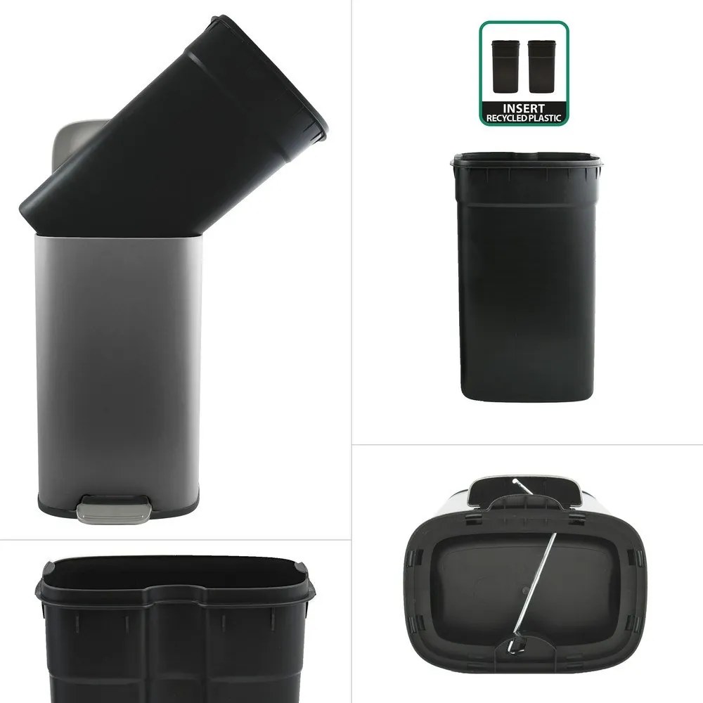 Cestino per la spazzatura grigio scuro in acciaio con pedale 50 l Akira – Spirella