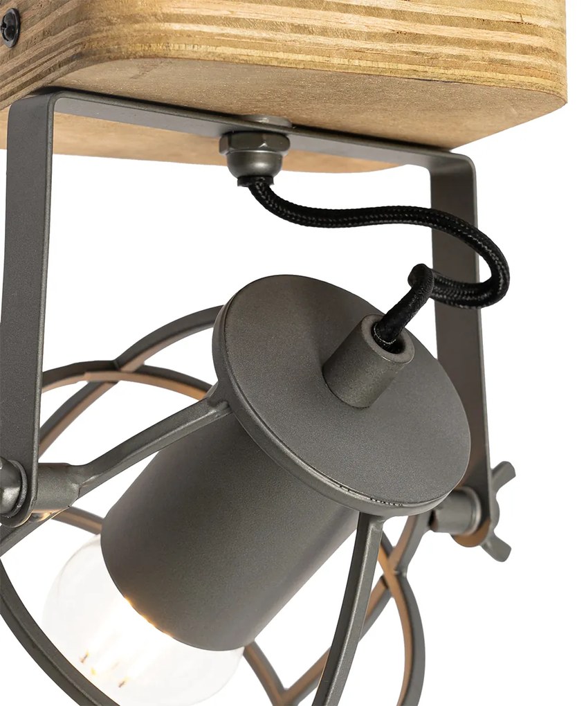 Faretto industriale grigio scuro con legno regolabile - Arthur