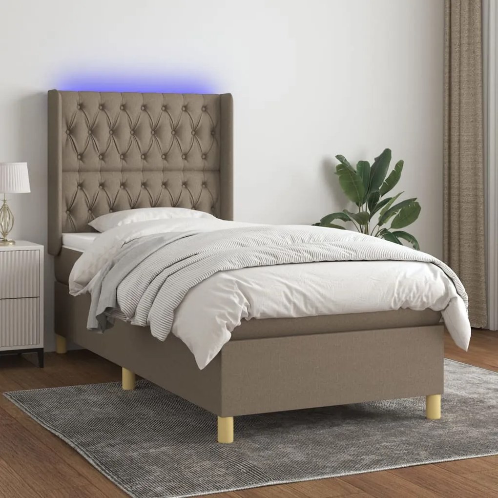Letto A Molle Con Materasso E Led Tortora 90x200 Cm İn Tessuto /