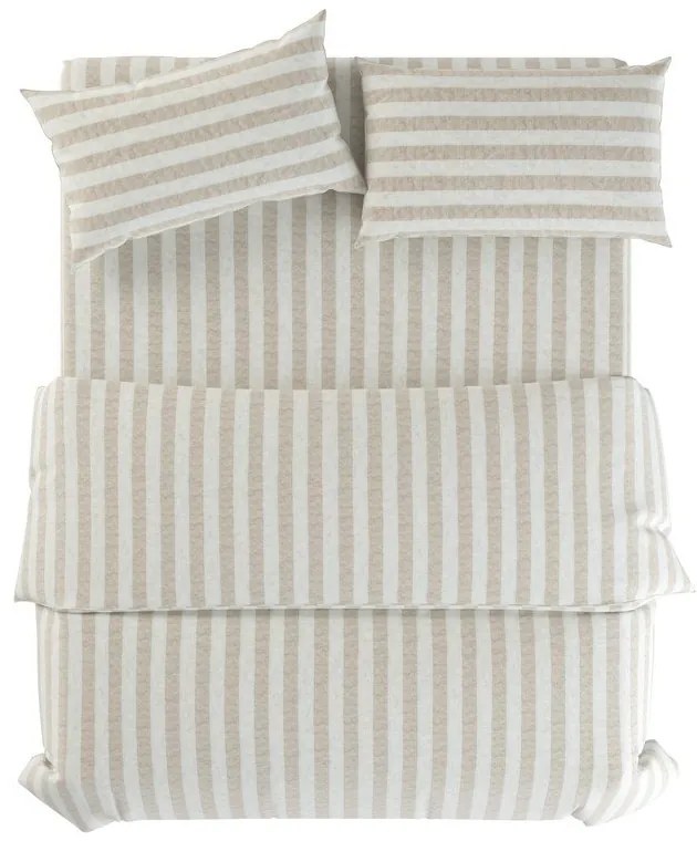 Set copripiumino e federa grigio chiaro/color crema in lino per letto matrimoniale 200x200 cm Natural Stripes – Native Natural