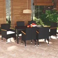 Set da Pranzo per Giardino 7 pz con Cuscini Polyrattan Nero 3095018