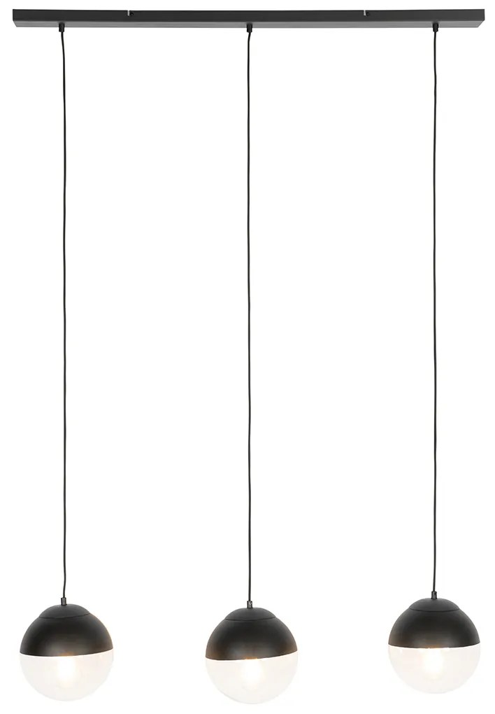 Lampada a sospensione retrò nera con vetro trasparente oblungo 3 luci - Eclipse