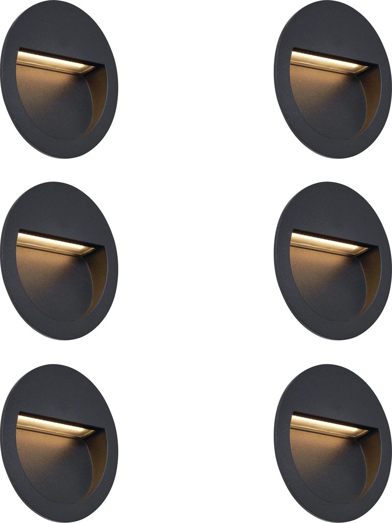 Set di 6 lampade da parete ad incasso moderne nere con LED IP65 - Gem