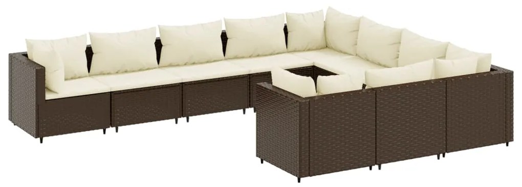 Set divani da giardino 10pz con cuscini in polyrattan marrone