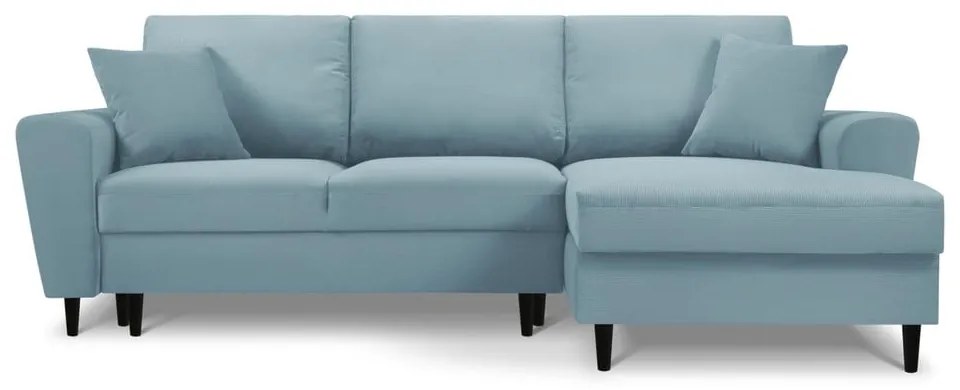 Divano angolare azzurro allungabile e con contenitore (con penisola a destra/con chaise lounge) con rivestimento in velluto a coste Kyoto – Cosmopolitan Design