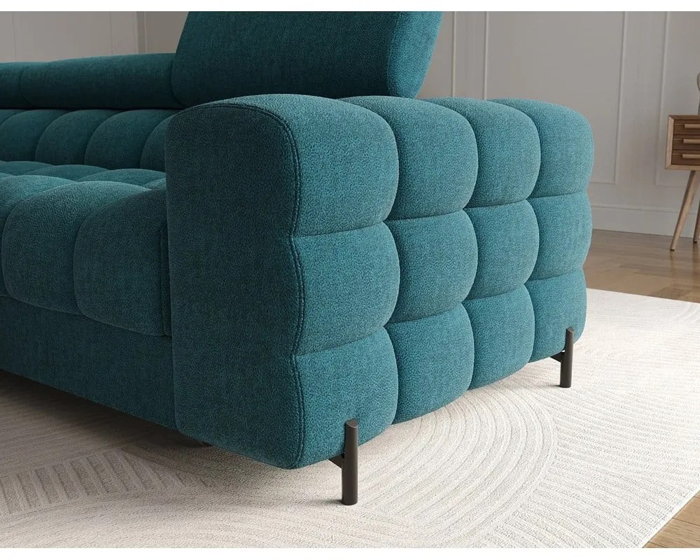Divano angolare blu allungabile/con contenitore (con penisola a sinistra/con chaise lounge) con rivestimento in bouclé Felro – ELTAP