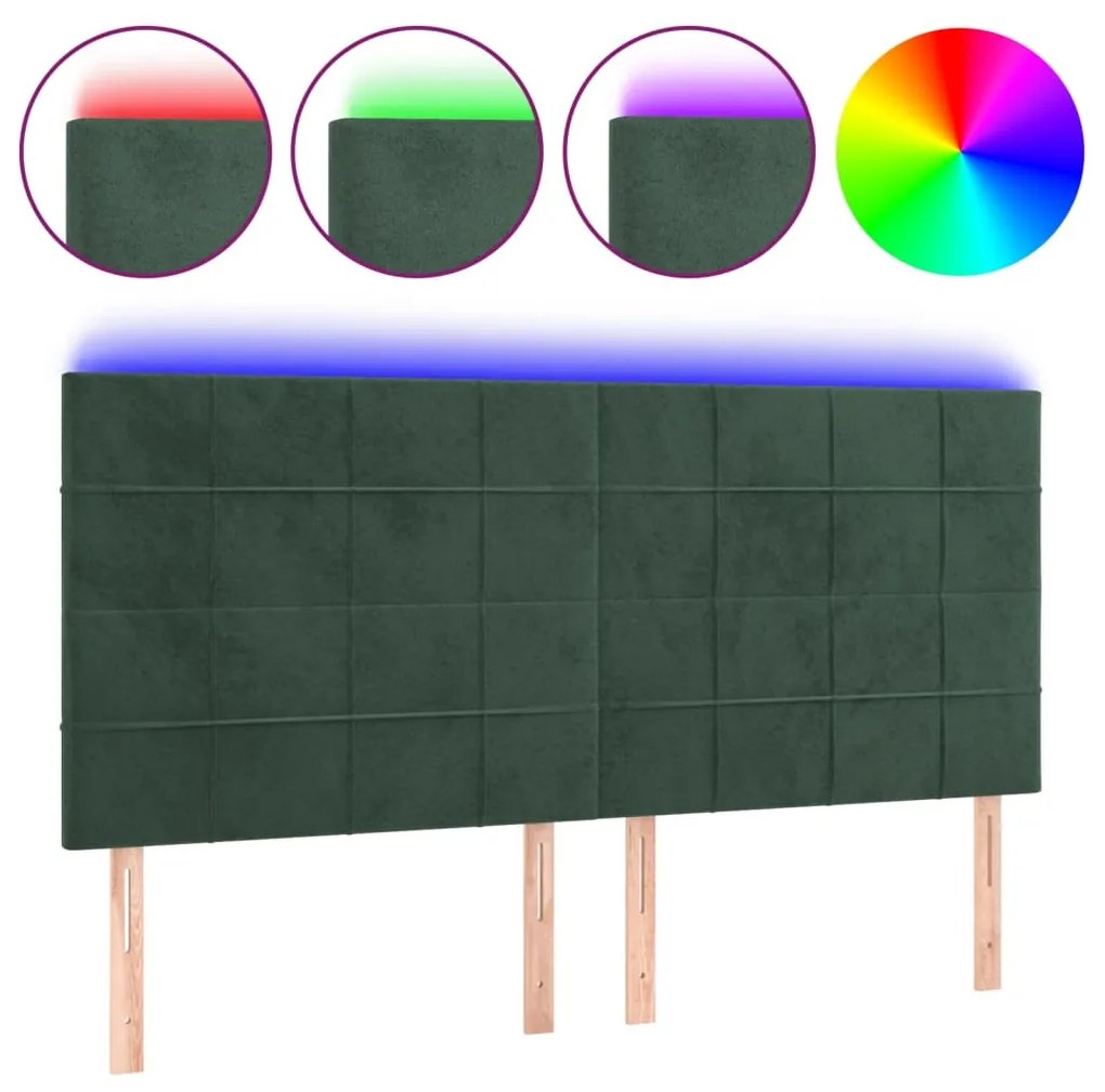Testiera a led verde scuro 200x5x118/128 cm in velluto
