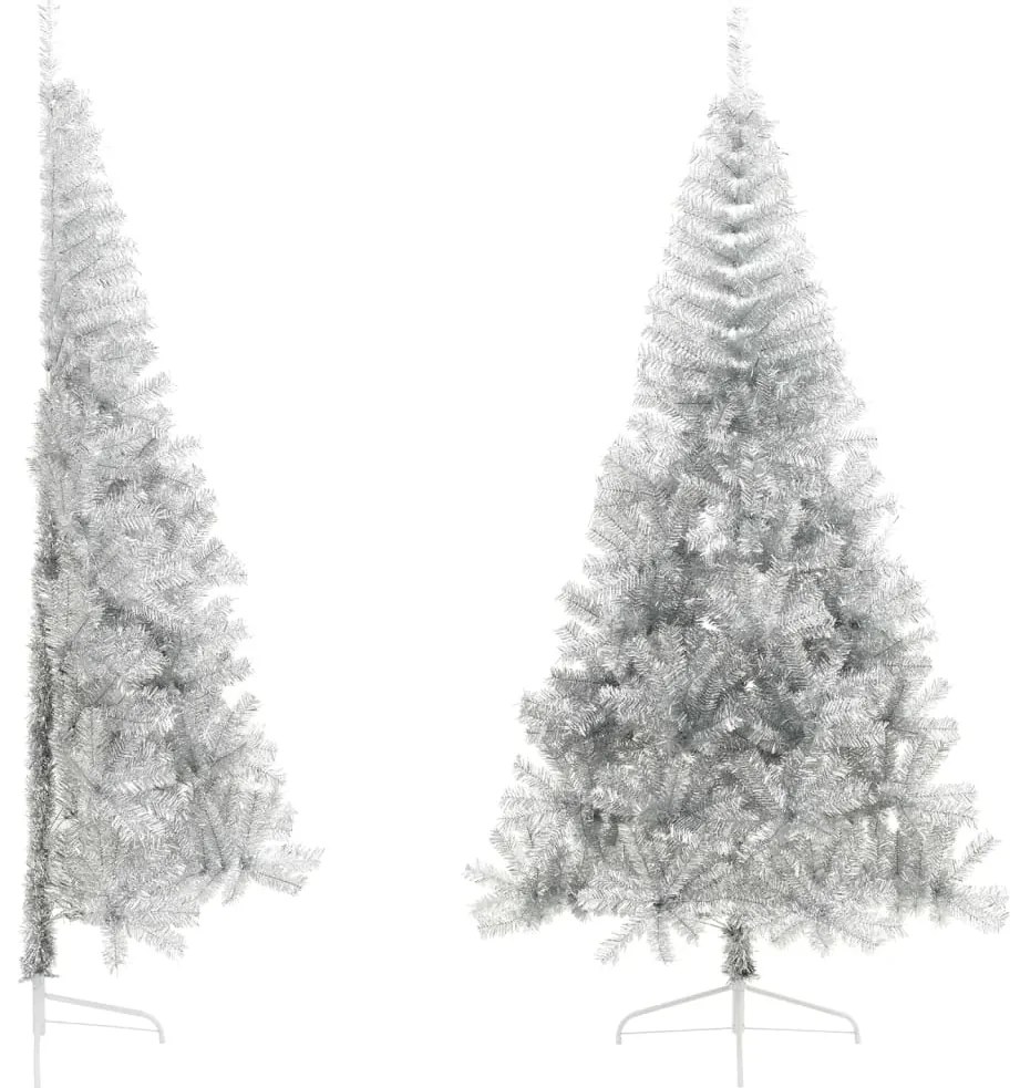 Albero Di Natale A Metà Con Supporto Argento 210 Cm Pet /