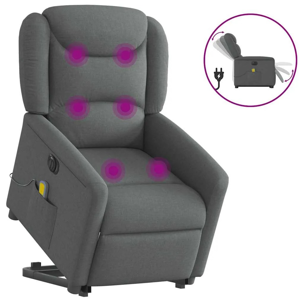 Poltrona Alzapersona Massaggi Elettrica Grigio Scuro Tessuto /