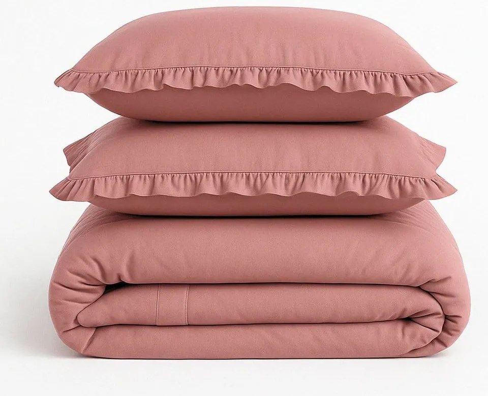 Set copripiumino e federa rosa in cotone renforcé per letto matrimoniale ed esteso 240x220 cm Ruffle Striped – Mila Home Luxury