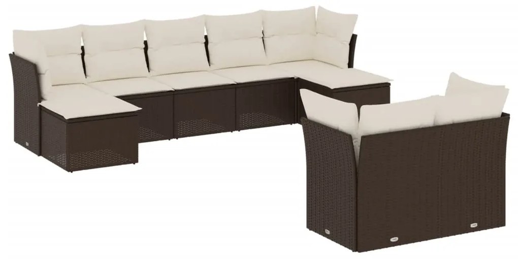 Set divani da giardino 9pz con cuscini marrone in polyrattan