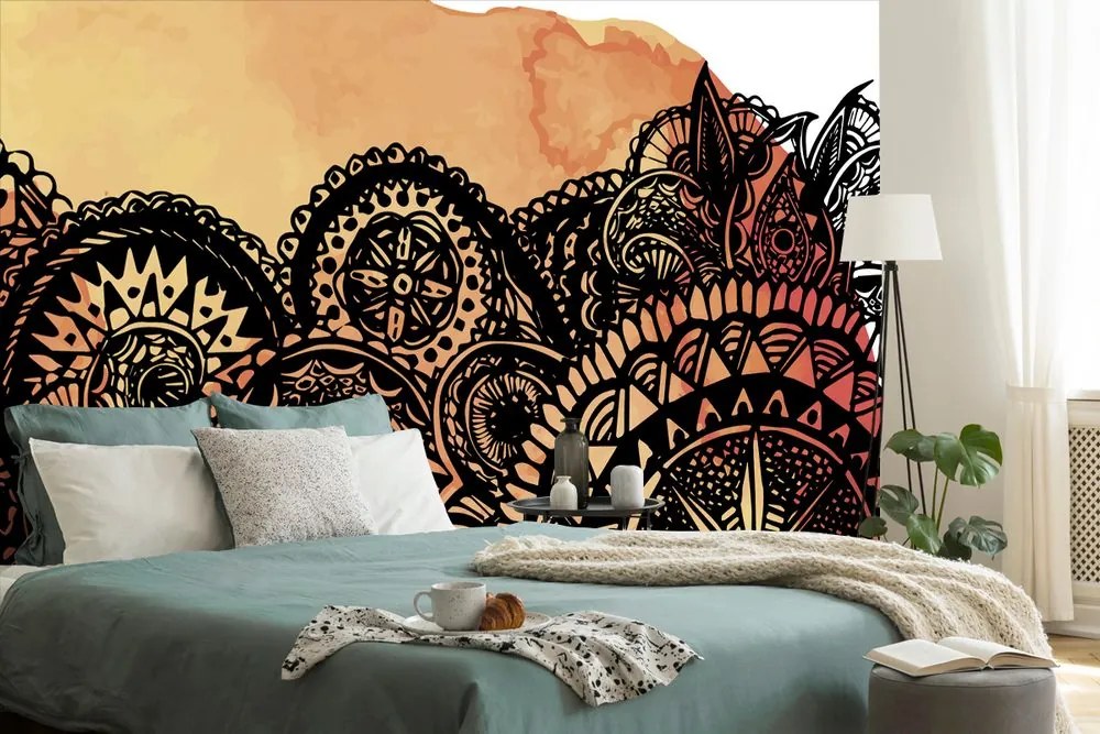 Carta da parati – Mandala acquerello arancione