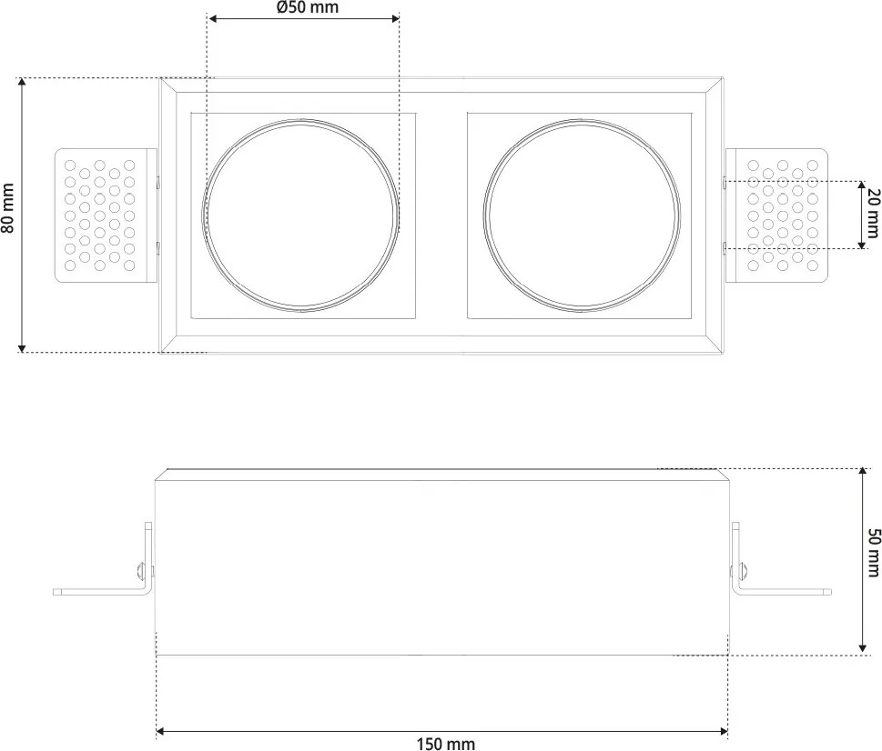 Portafaretto Rettangolare 150x80mm 2xGU10 in Gesso Pitturabile